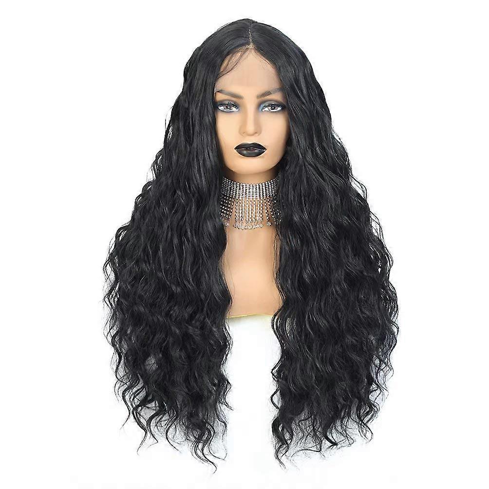 Peruca longa e ondulada com lace frontal, 60 cm (24 polegadas), sintética e resistente ao calor, para mulheres.