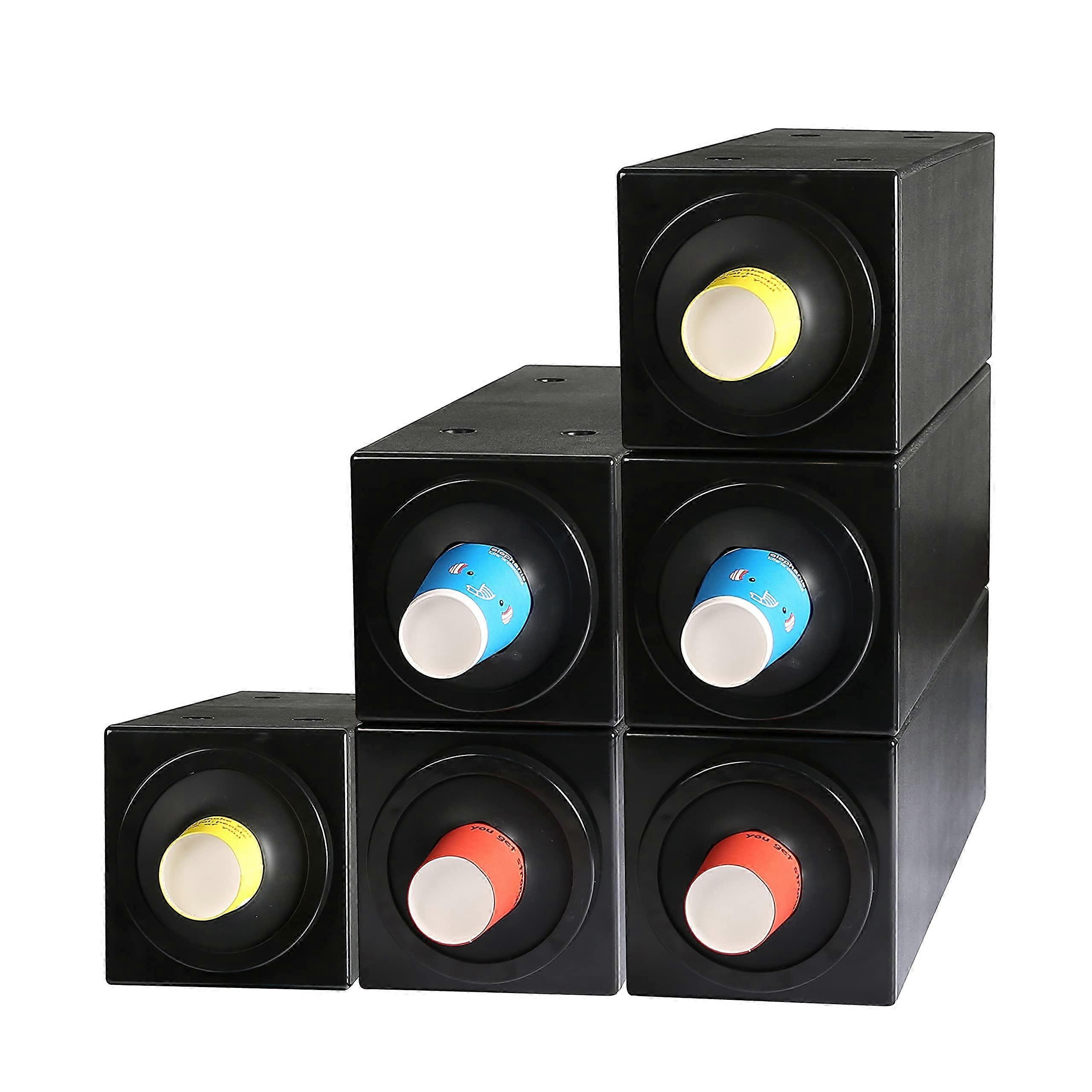 Commercial Stackable Countertop Cup Dispenser with Triple SpringLoaded Holders, Black Coffee Cup Organizer