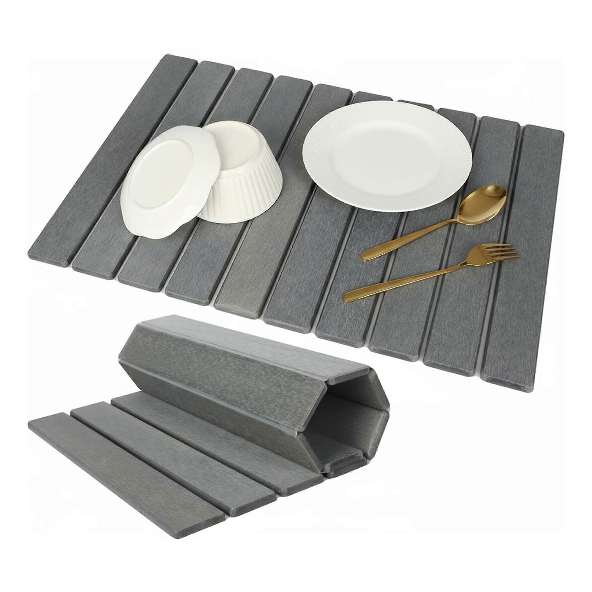 Large Foldable Stone Drying Mat 24x16 InstantDry Diatomaceous Earth Kitchen Counter Pad Gray