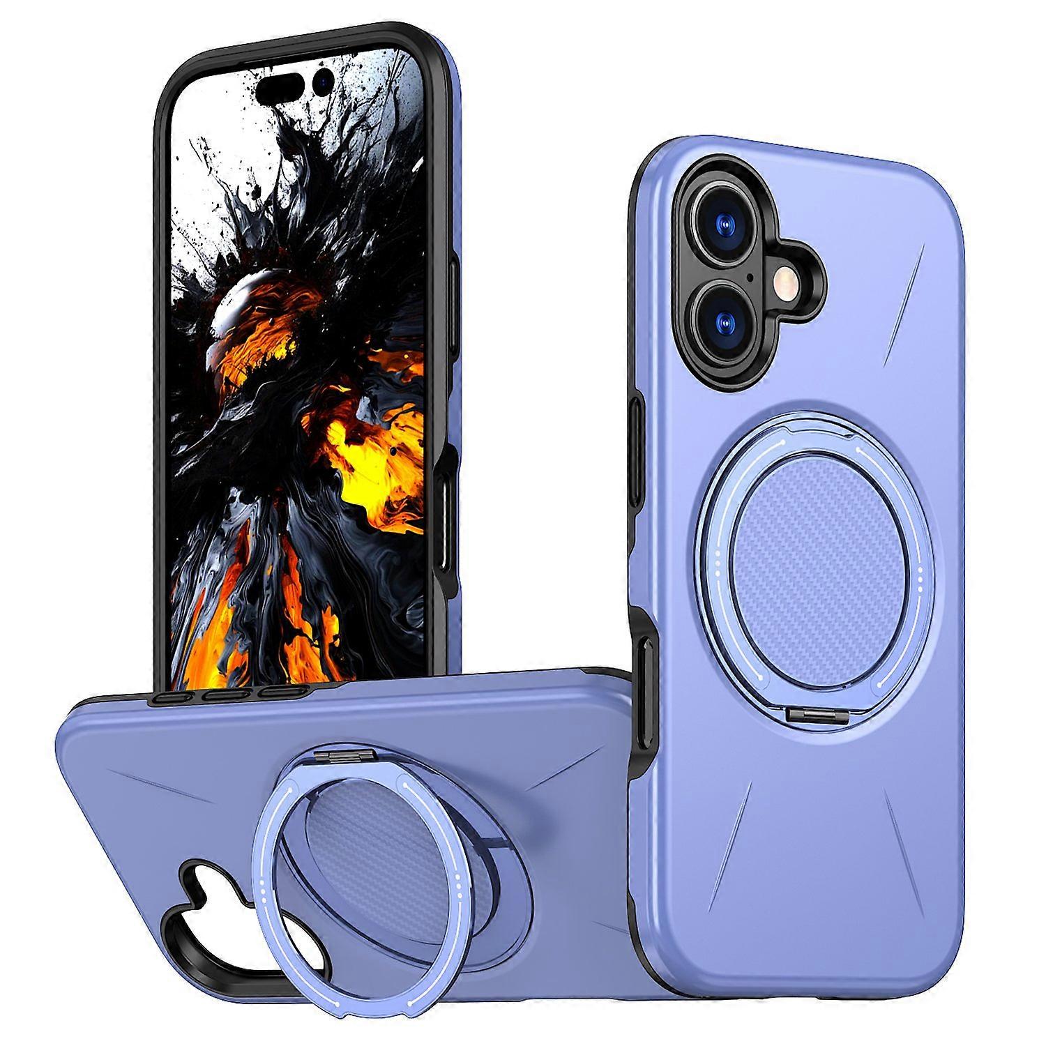 For iPhone 16 Case Compatible with MagSafe TPU + PC Back Cover with Rotating Kickstand