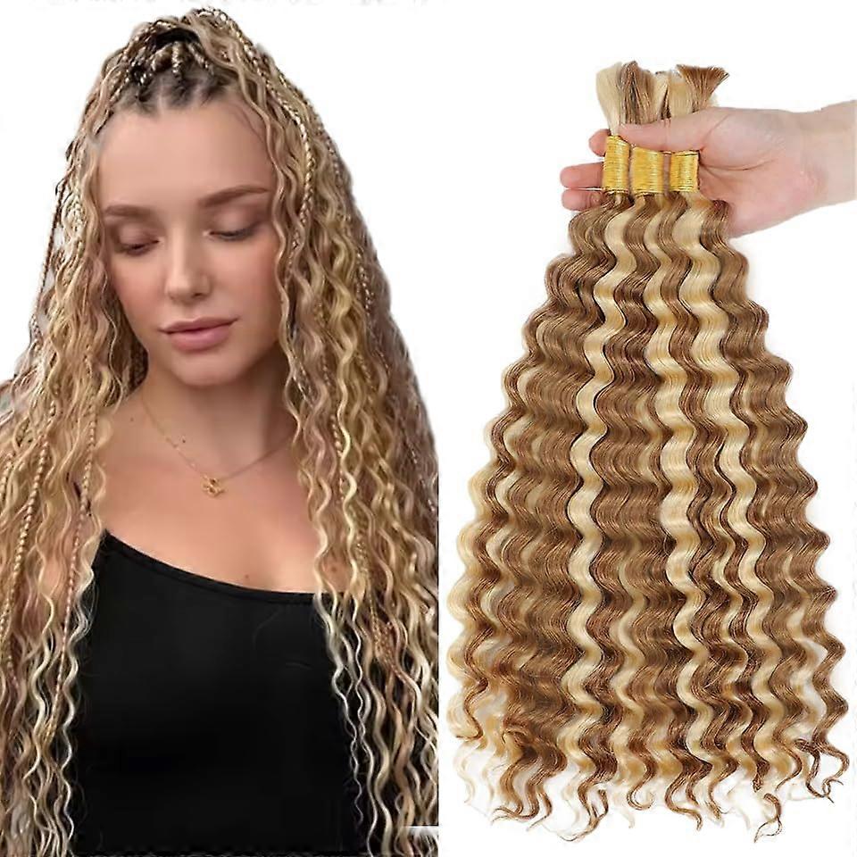 Blonde Deep Wave Human Braiding Hair Extensions 12 Inch P27/613 Highlight Soft Curl Pattern