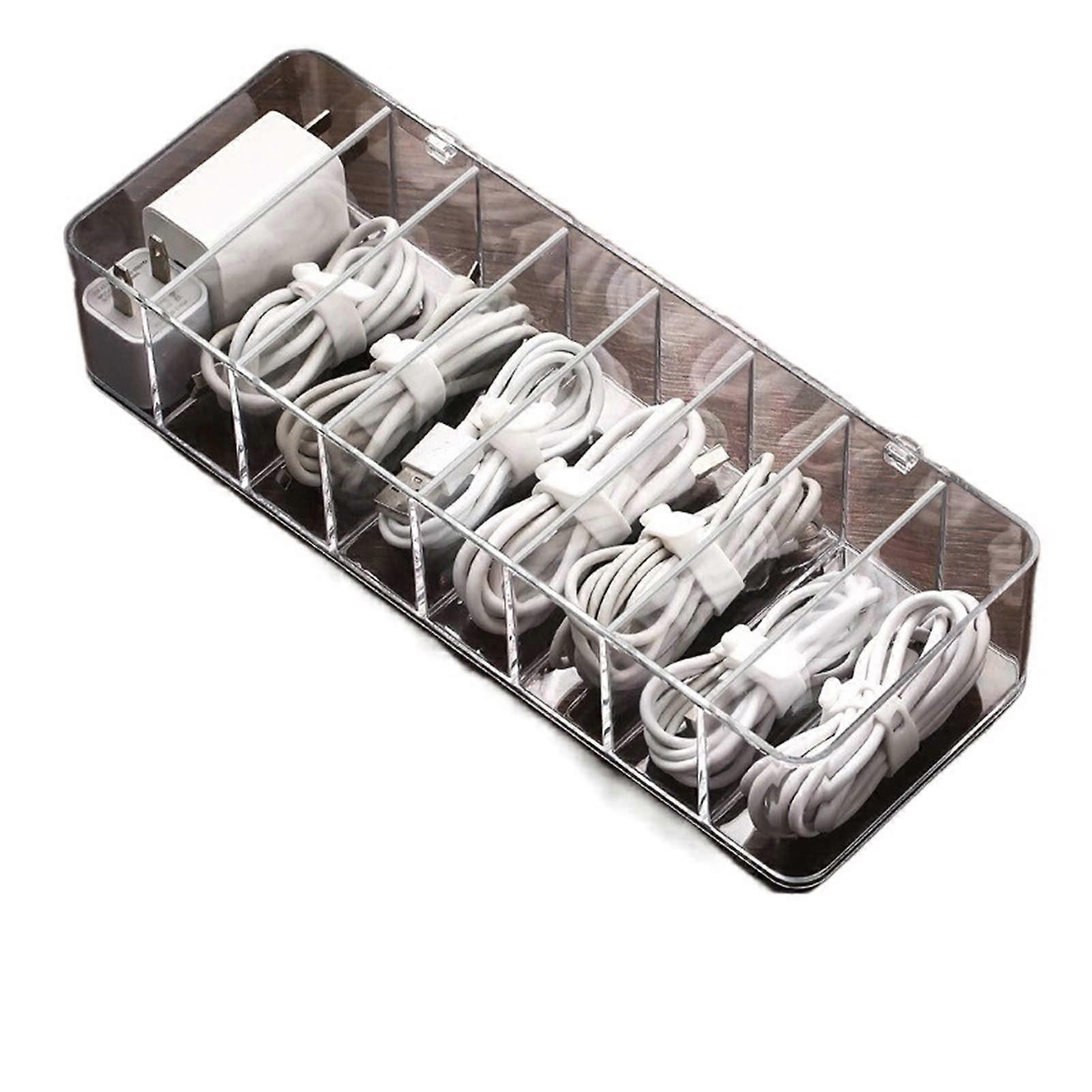 Cable Organizer Box with Clear Visibility, 8Grid Durable Plastic Desktop Storage Container