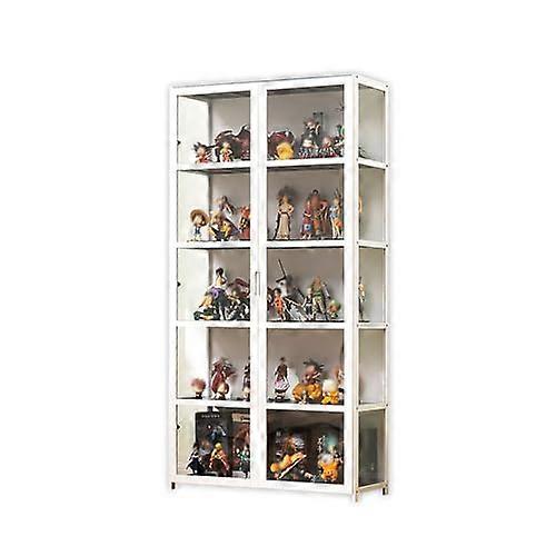Bamboo Display Cabinet with Acrylic Doors, DustProof Flip Curio Case, ThreeSided Clear View