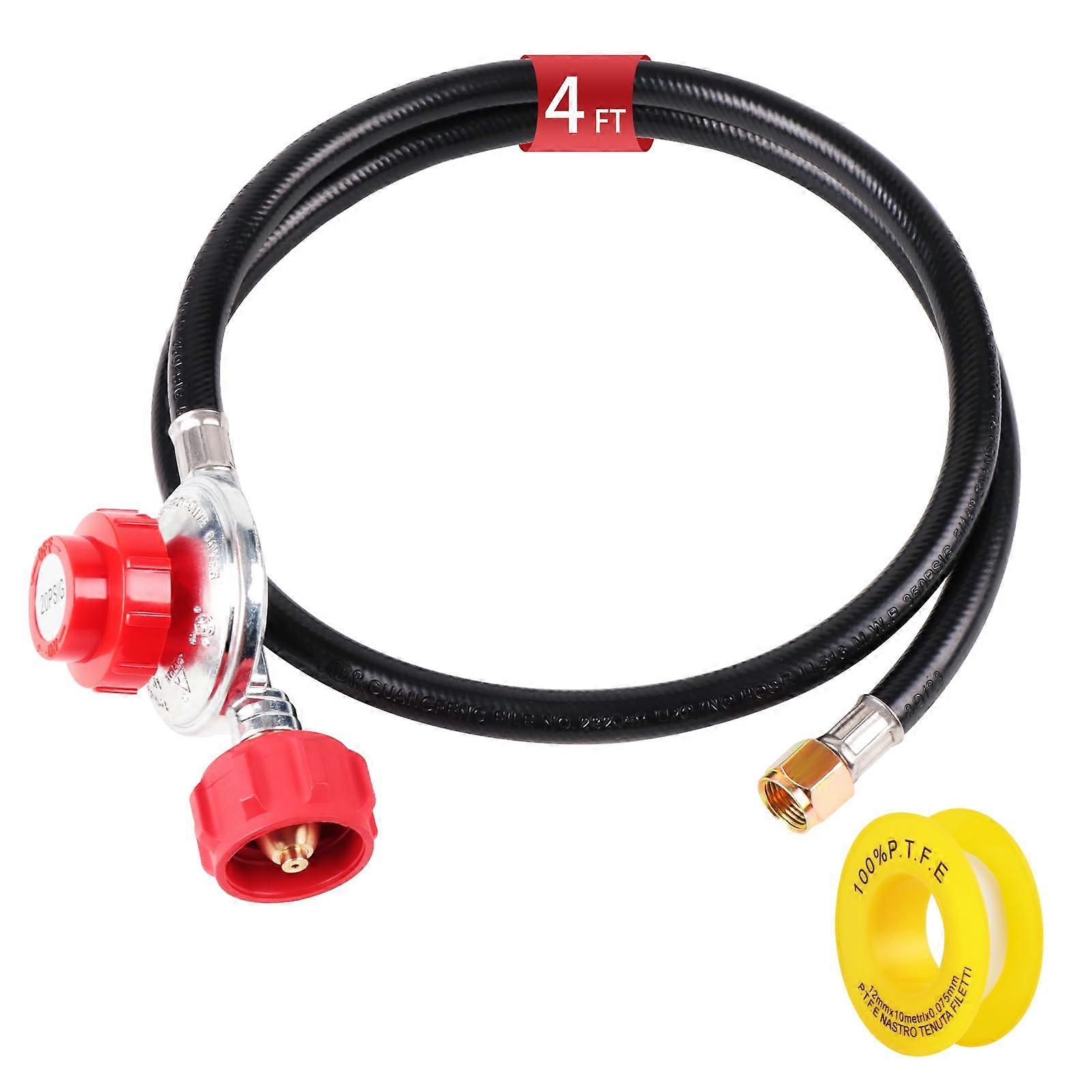 4ft Propane Hose with Regulator 020 PSI Adjustable for Grill Stove Camping Durable Rubber