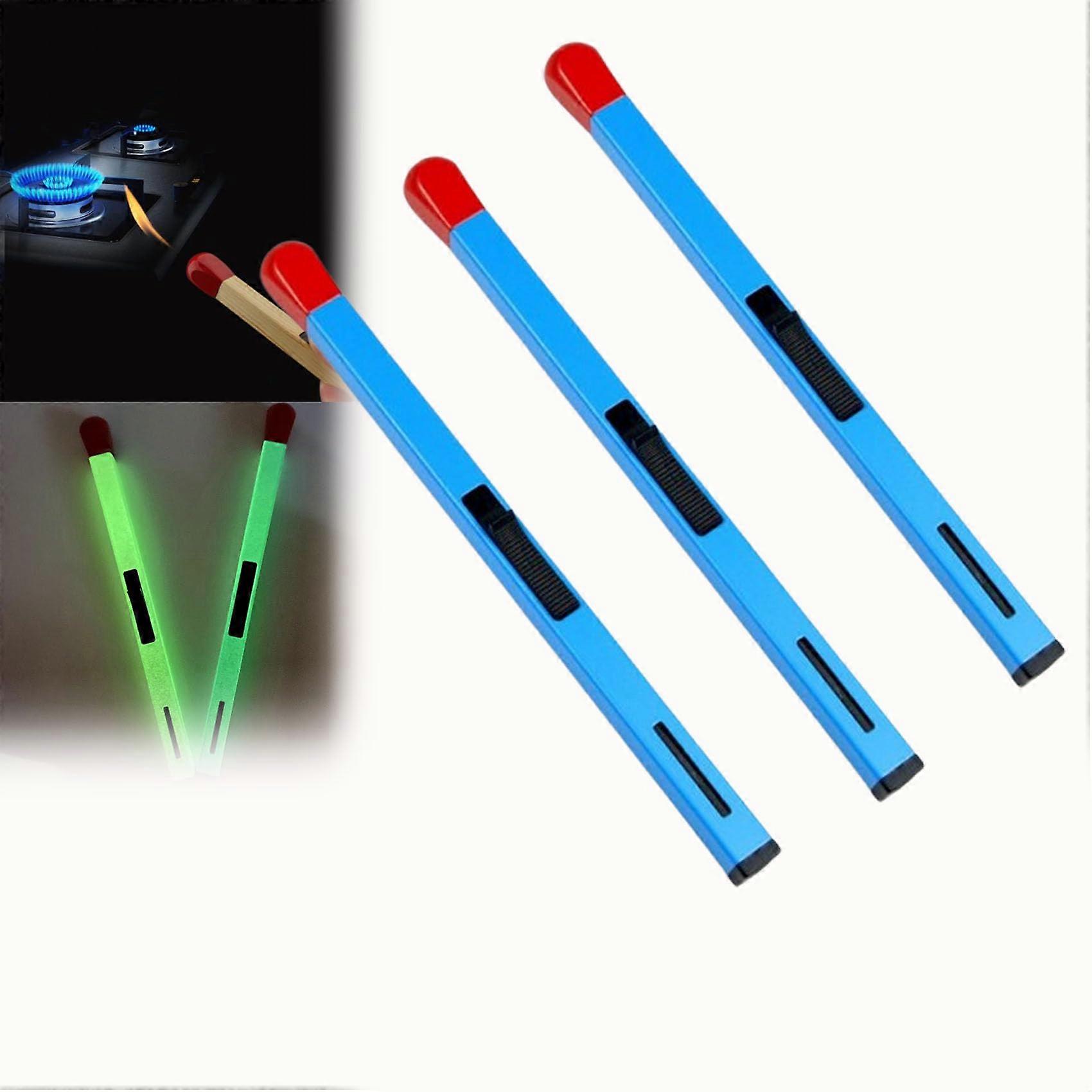 Refillable Butane Lighter with Adjustable Flame Control for Kitchen BBQ Camping Candle (Luminous Blue)