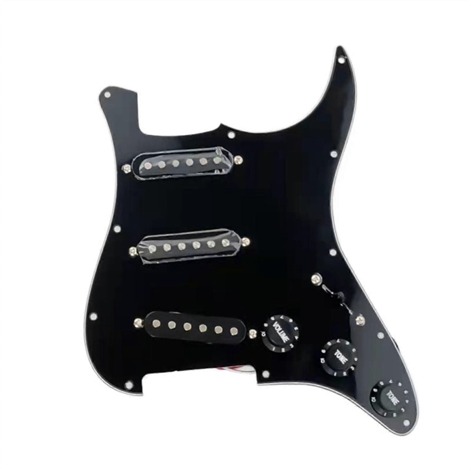 Prewired SSS Electric Guitar Pickguard with Single Coil Pickups and Knobs, Black Replacement Kit