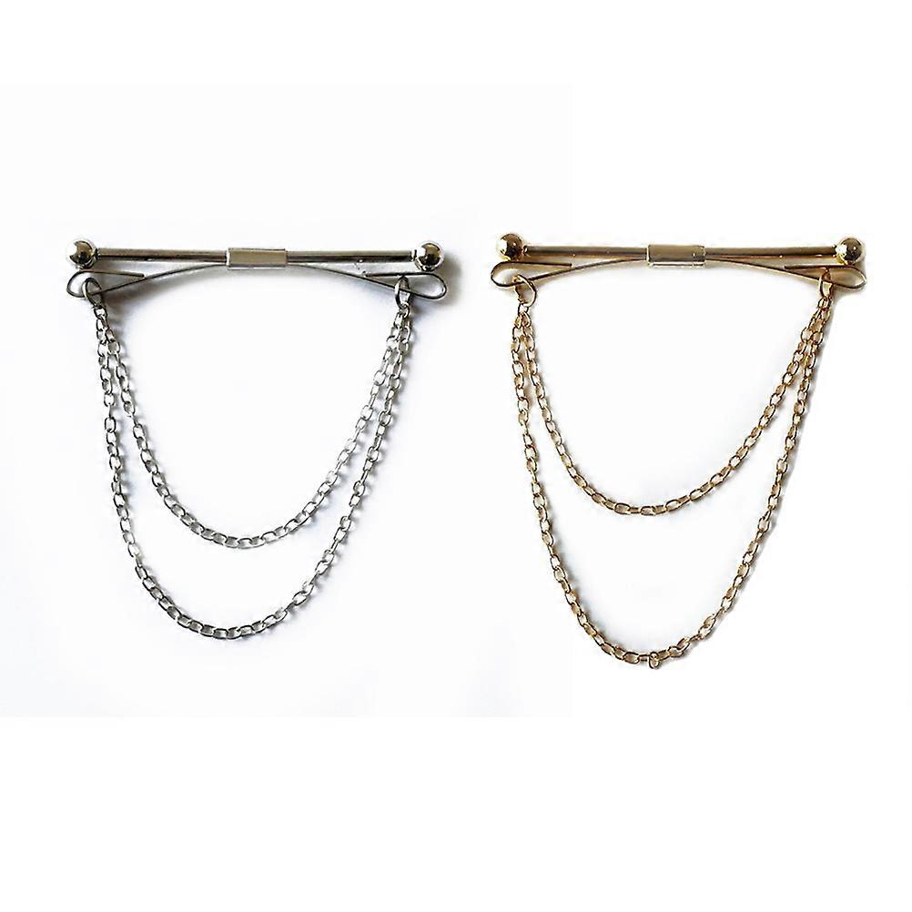 Men Collar Pin Collar Bar with Chain for Men Use 2Pcs Assorted Color