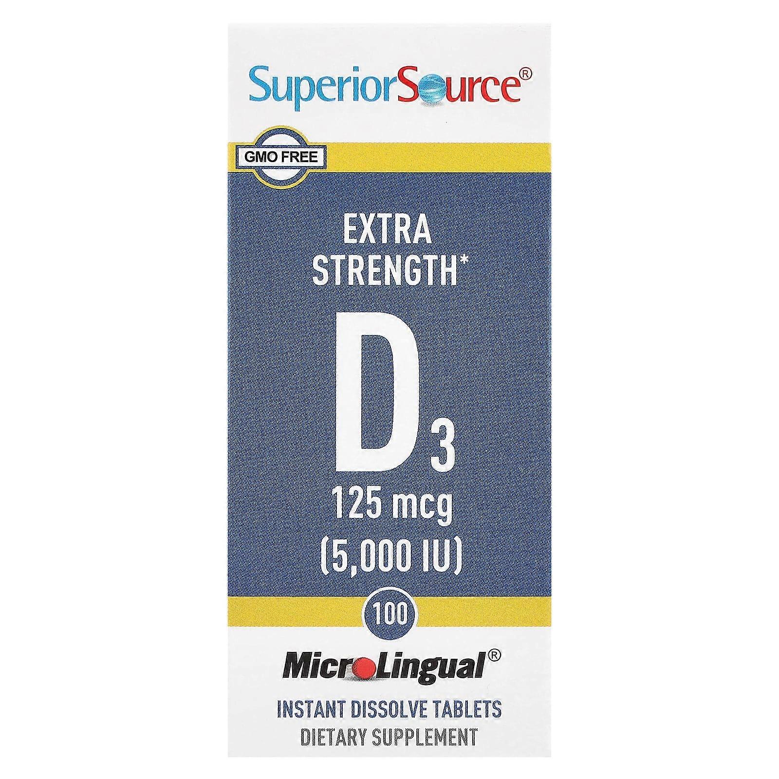 Superior Source, Extra Strength D3, 125 mcg (5,000 IU), 100 MicroLingual Instant Dissolve Tablets