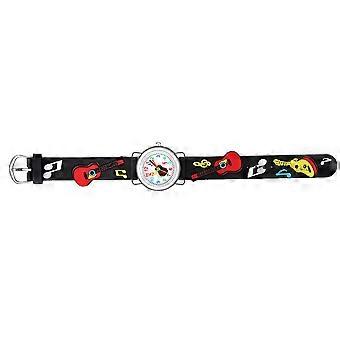 Orologio da polso per bambini con motivo a chitarra, regalo di compleanno, colore nero.