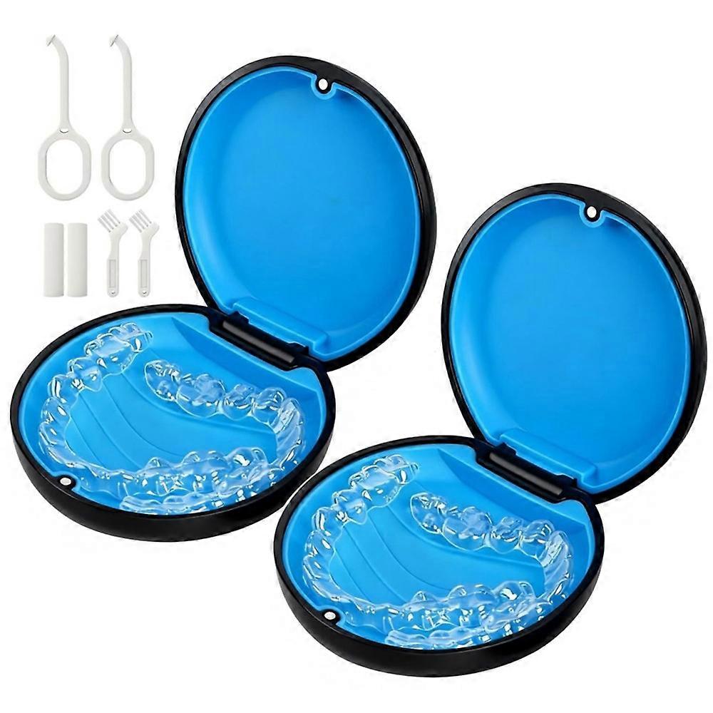 2 Pack Retainer Case, Compatible with Invisalign, Slim Aligner Case with Removal Tool, Aligner Seaters & Brus