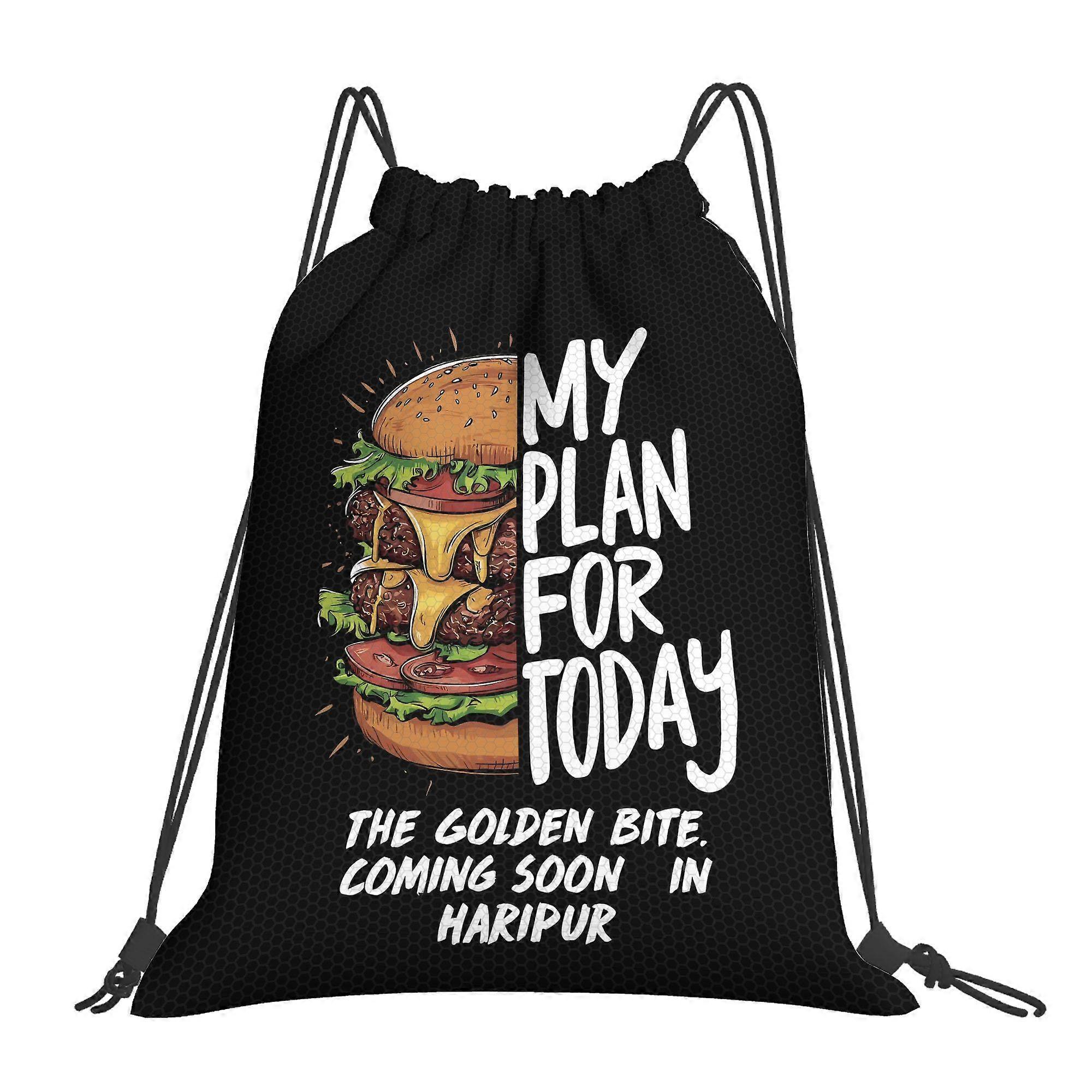 2D Flat Drawstring Bag, Today'S Plan: Hamburger Bundle Bag Backpack-Cqazw