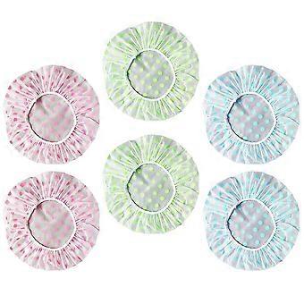 6 Pieces Waterproof EVA Plastic Shower Cap,Elastic Reusable Bathing Hair Cap,Beauty Salon Spa Caps Lace Elastic Band Flower Printed Hat Environmental 