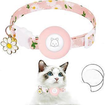 Collier pour chat Airtag - Support en silicone Collier pour chaton - Tracker GPS léger - Cloches et breloque fleur - Rose