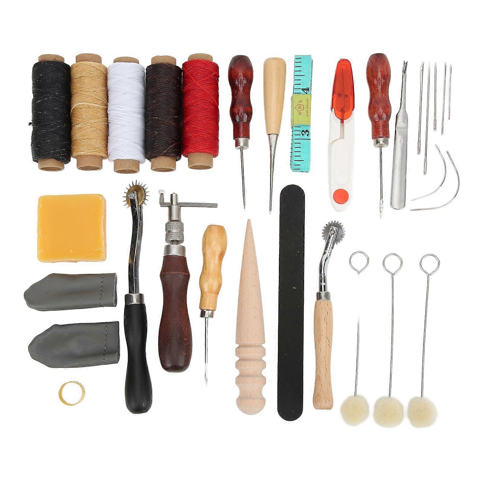 Leather Working Tools Stitching Punching Cutting Sewing Stamping Craft Making Kit Set