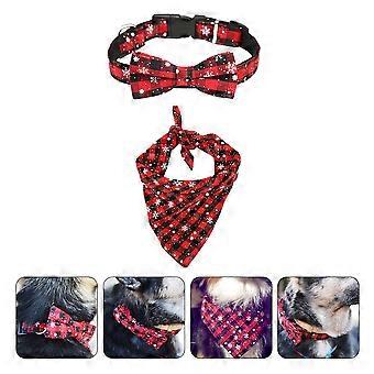 Snowflake Pet Collar Adjustable Bowknot Necklace for 2Pcs Red Pet Accessories