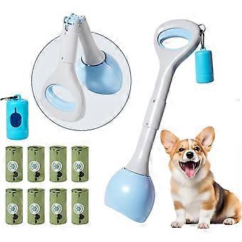 Pooper Scooper Portable with Bag Attachment, One Handed Foldable Design, Includes 120 Biodegradable Waste Bags and Dispenser, 19 Inch Handle for Grass