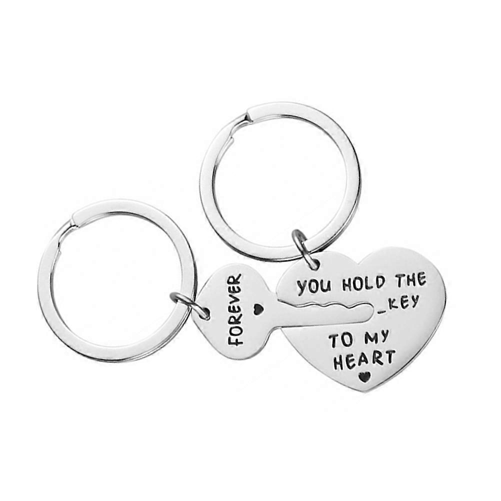 Gift Key Ring Stainless Couple Keychains for Key Storage 2Pcs