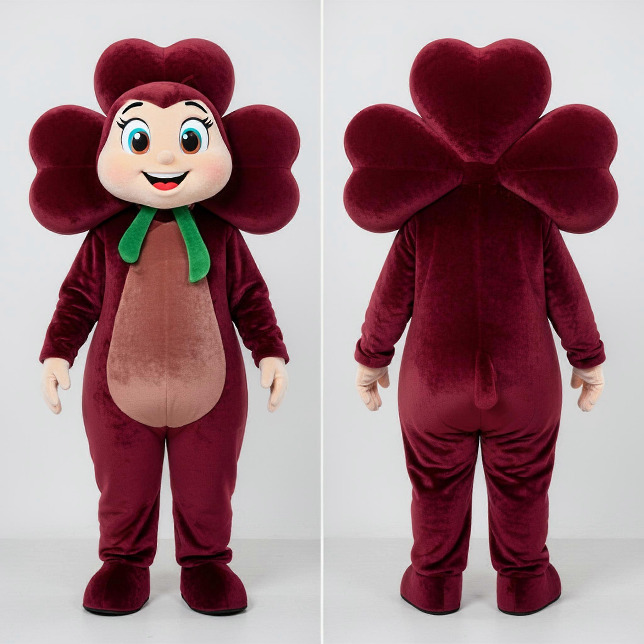 MASTICOT Maroon Velvety Four Leaf Clover Mascot
