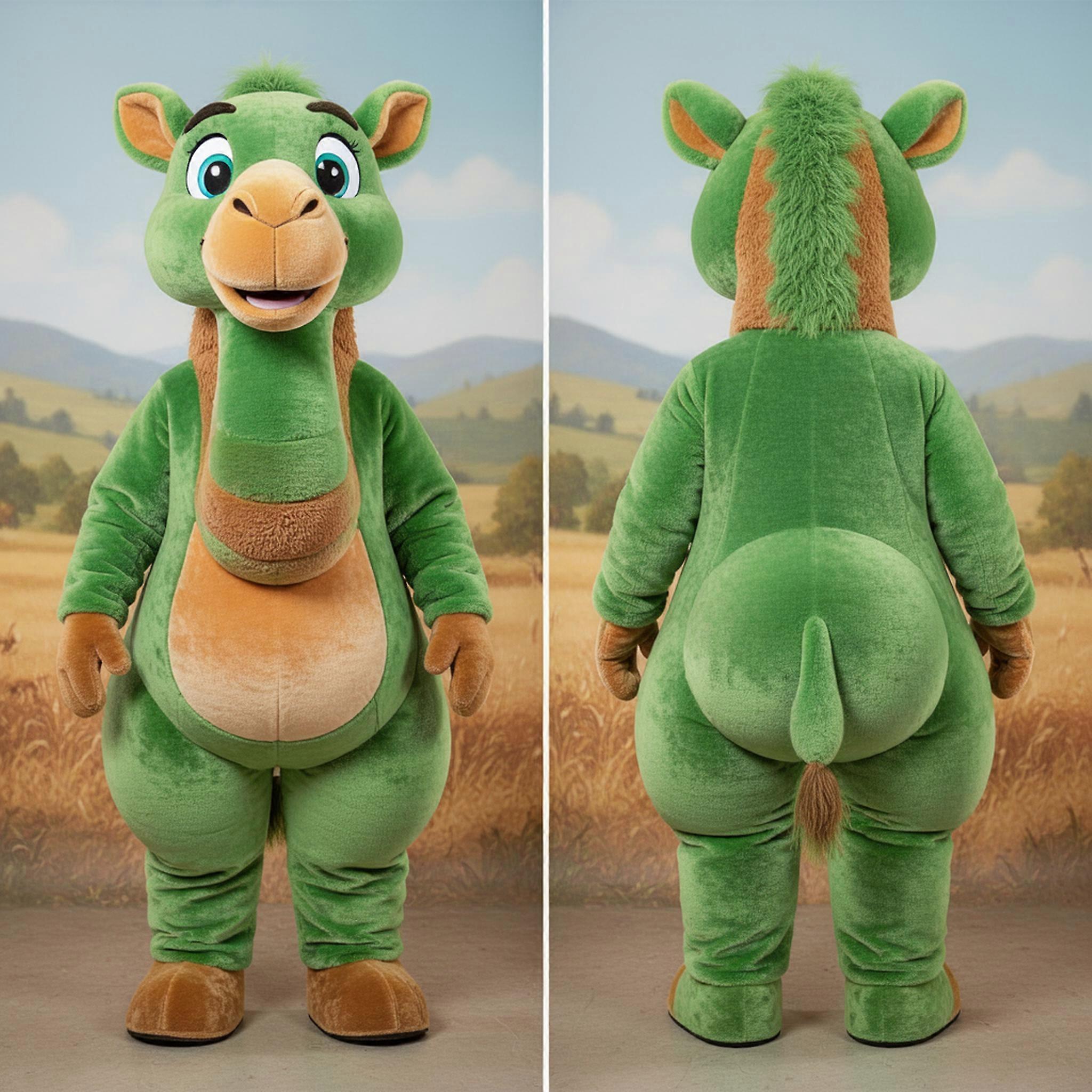 MASTICOT Velvety Green Friendly Camel Mascot