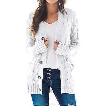 LongSleeve OpenFront Cable Knit Cardigan, Ladies Boho Duster Outerwear Featuring Patch Pockets