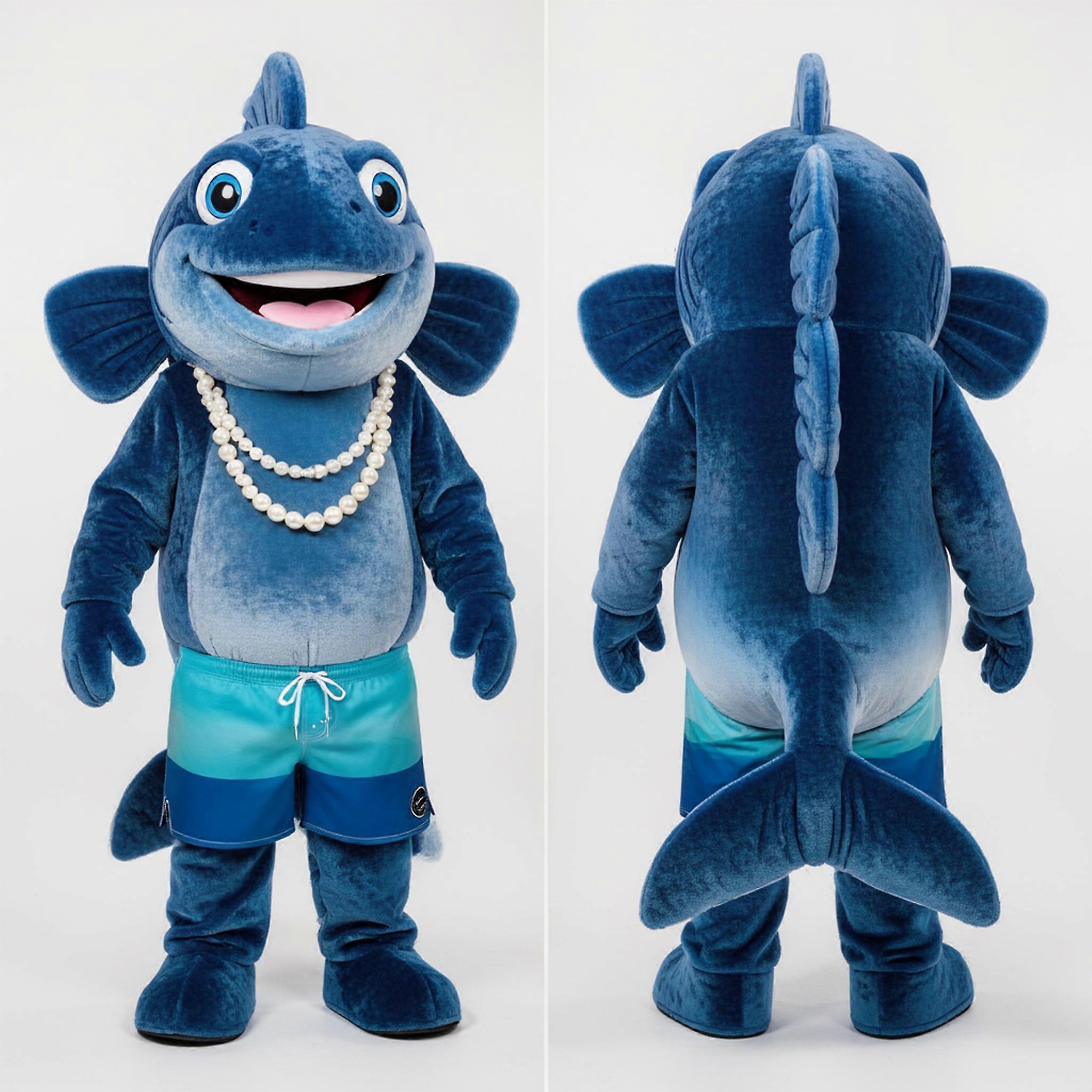 MASTICOT Velvety Blue Cartoon Cod Mascot