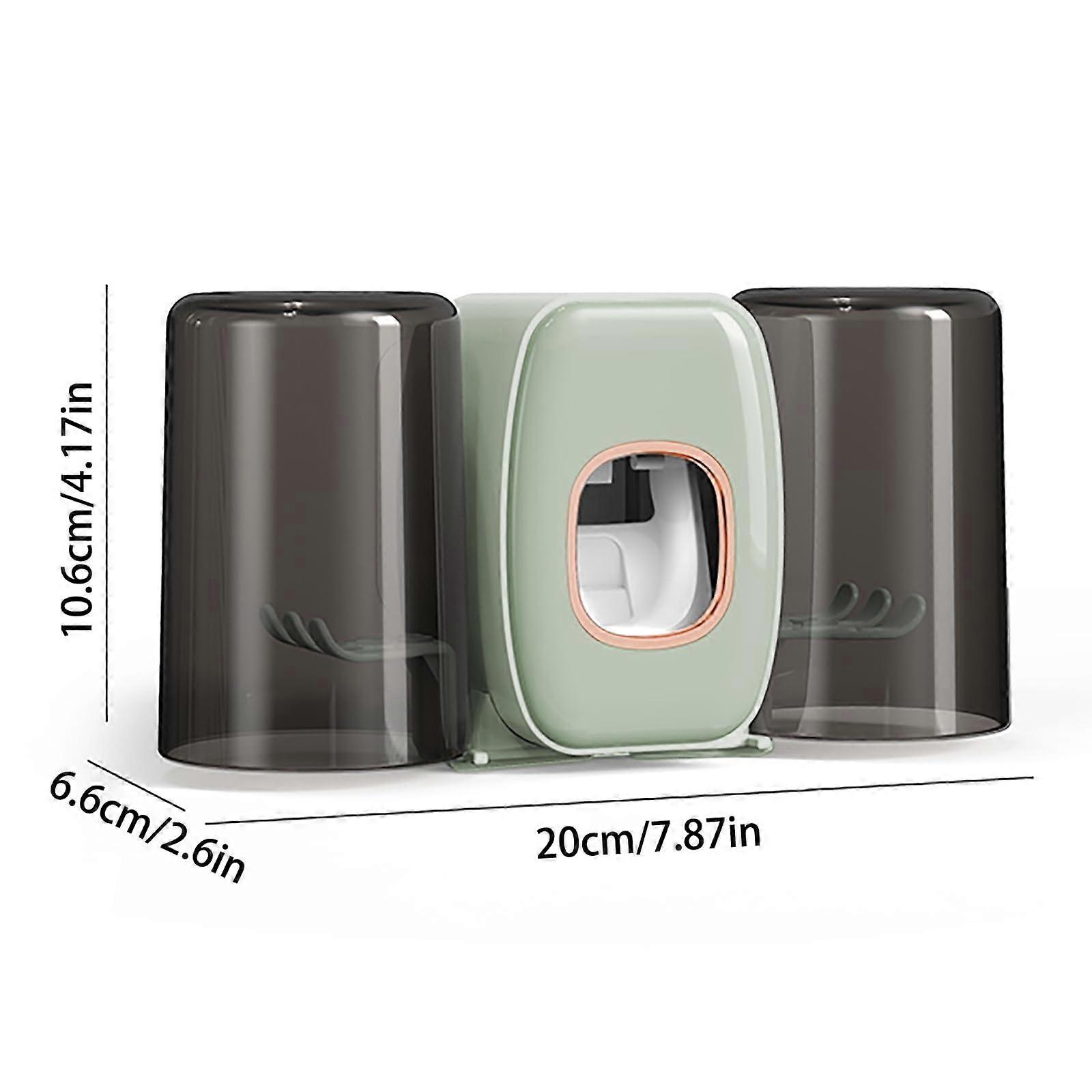 Wall Mounted Toothbrush Holder with Automatic Toothpaste Dispenser, 4 Slots, 2 Cups, No Drill
