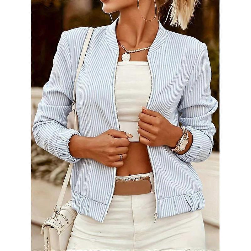 Standing Collar Slim Fitting Striped Zipper Jacket