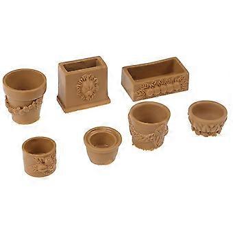 7Pcs/Set 1:12 Miniature Resin Landscape Flower Pot Dollhouse Garden For Kids Toy