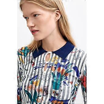 Desigual Flowpock Fine Knit Sweater with Floral Print and Collar 26WWJF30