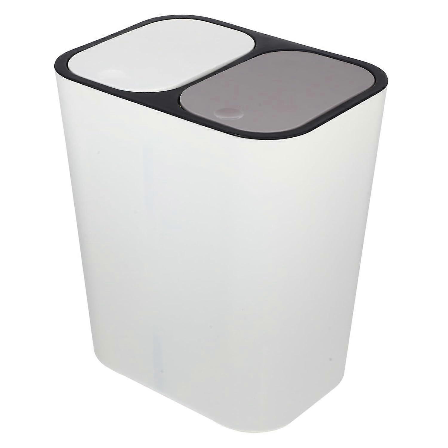 Double Compartment Trash Can with Lid, Pp Beige Kitchen Bin