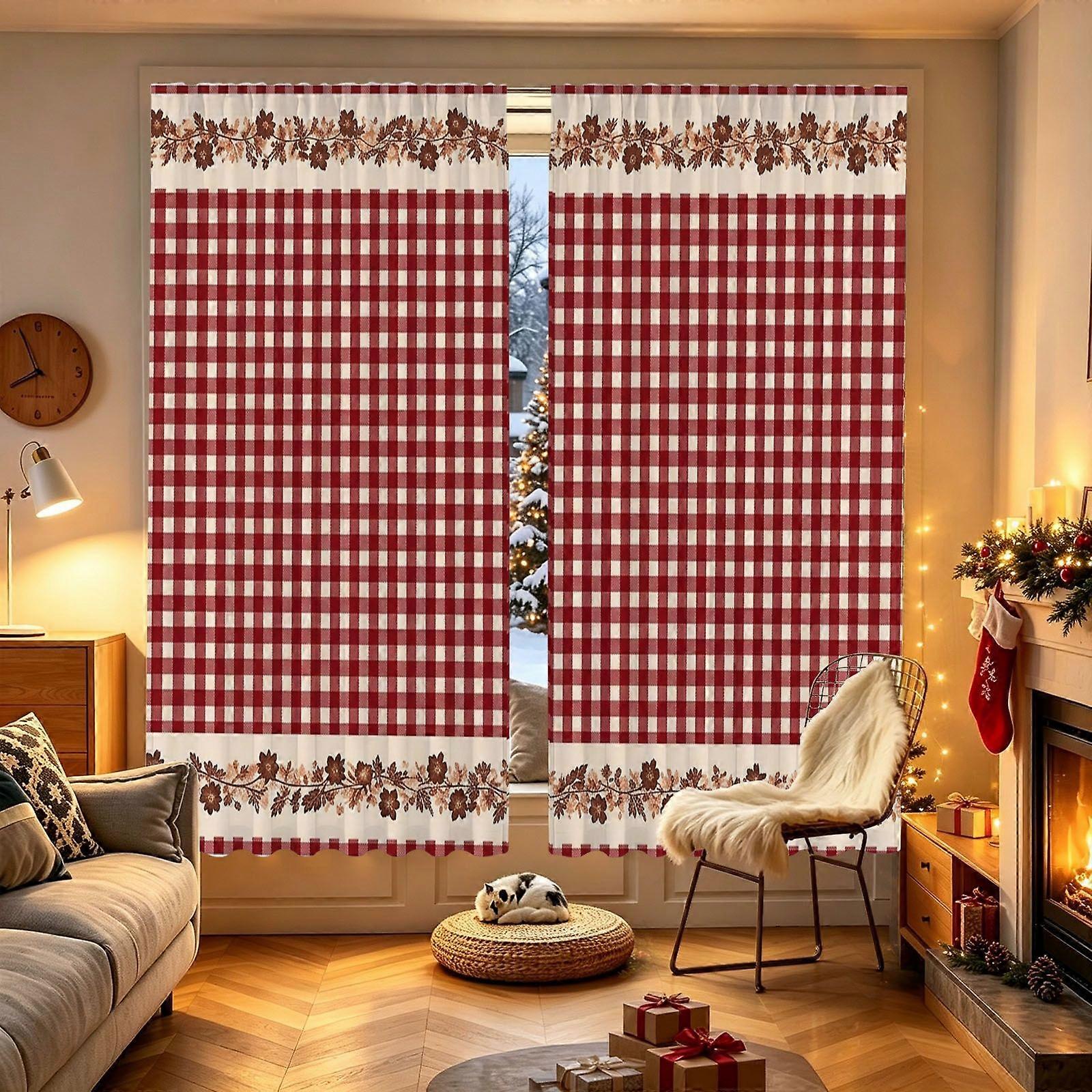 Curtain with dark red subtle floral pattern Print