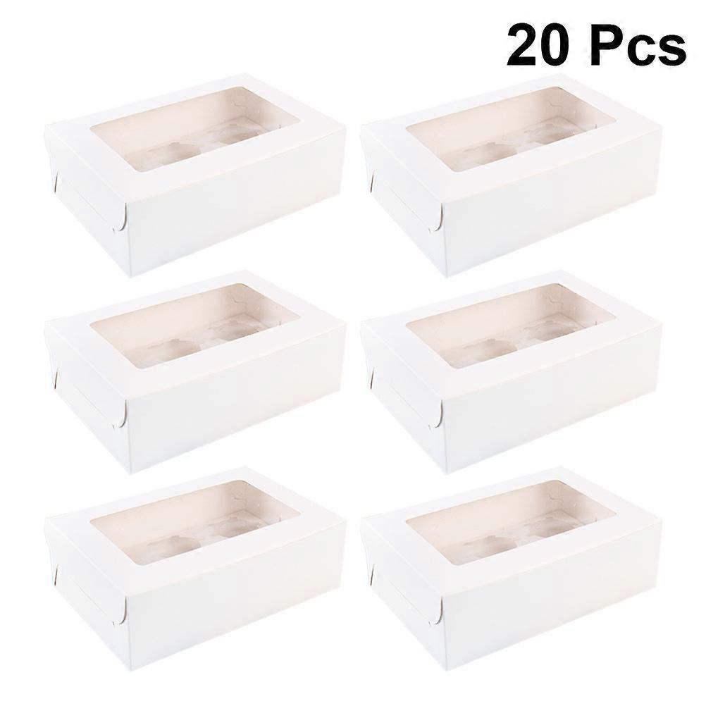 Cupcake Boxes 2-Grids Kraft Paper Baking Boxes compatible with Storage 20Pcs White