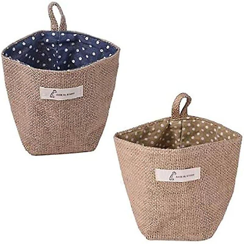 2 Pcs Mini Hanging Storage Bag Cotton Linen Small Storage Basket (dot Pattern)