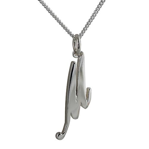 Silver 25x10mm initial M with a curb Chain 24 inches