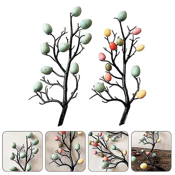 2pcs Easter Egg Diy Branches Tree Ornaments Festival Party Decorations