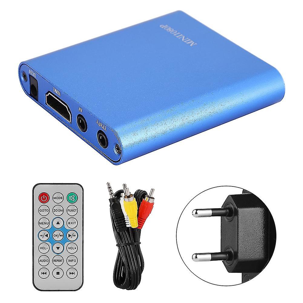 Mini 1080p Hdmi Digital Media Player Hard Disk Decoder With Remote Control (100-240v)blue Eu