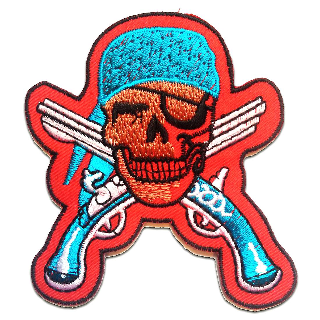 Patch / Iron-on Patch - Pistols Weapons Revolver Pirate - Red - 8.5 x 9.4 cm Patch