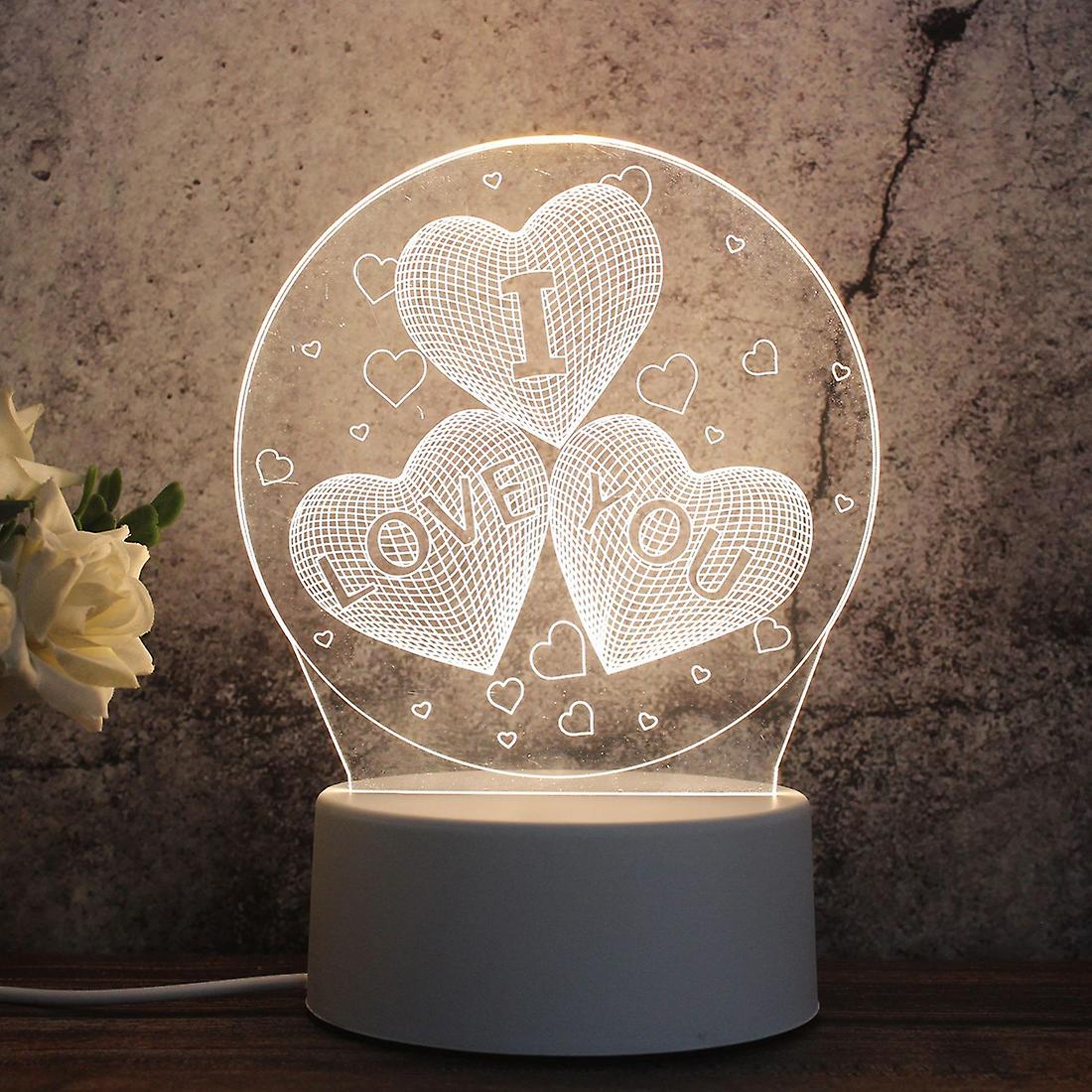 White Base Creative 3D Tricolor LED Decorative Night Light, Button Plug Version I Love You