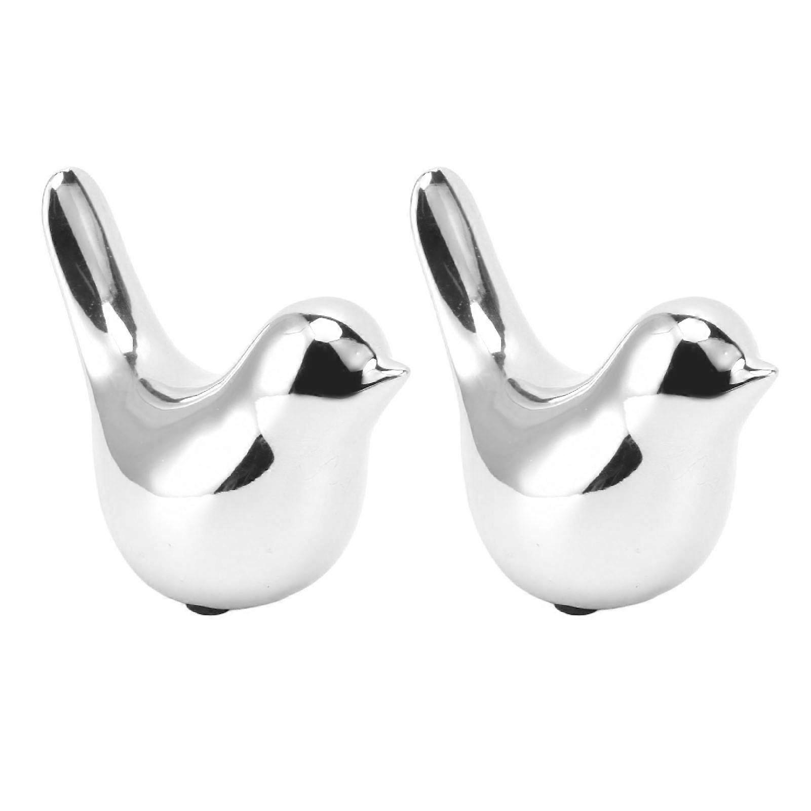 2Pcs Electroplated Ceramic Bird Decoration Nordic Style Modern Abstract Bird Figurine Home Desktop Decoration Gifts Silver Plated Large