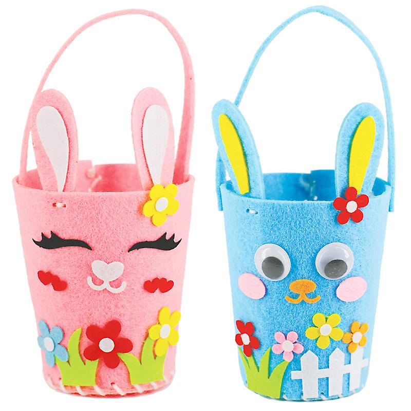 2pcs DIY Easter Egg Hunt Baskets Felt Easter Bunny Baskets Material For Eggs Hunting Kids Easter Party Supplies
