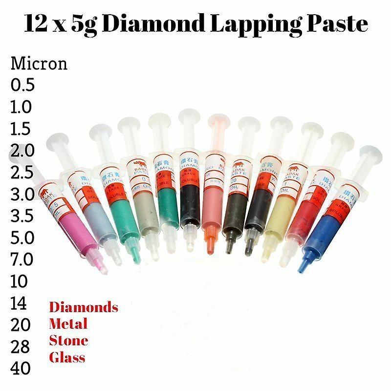 12Pcs 5g Diamond Lapping Paste Compound Syringes 0.5-40 Micron Metal Stone Glass