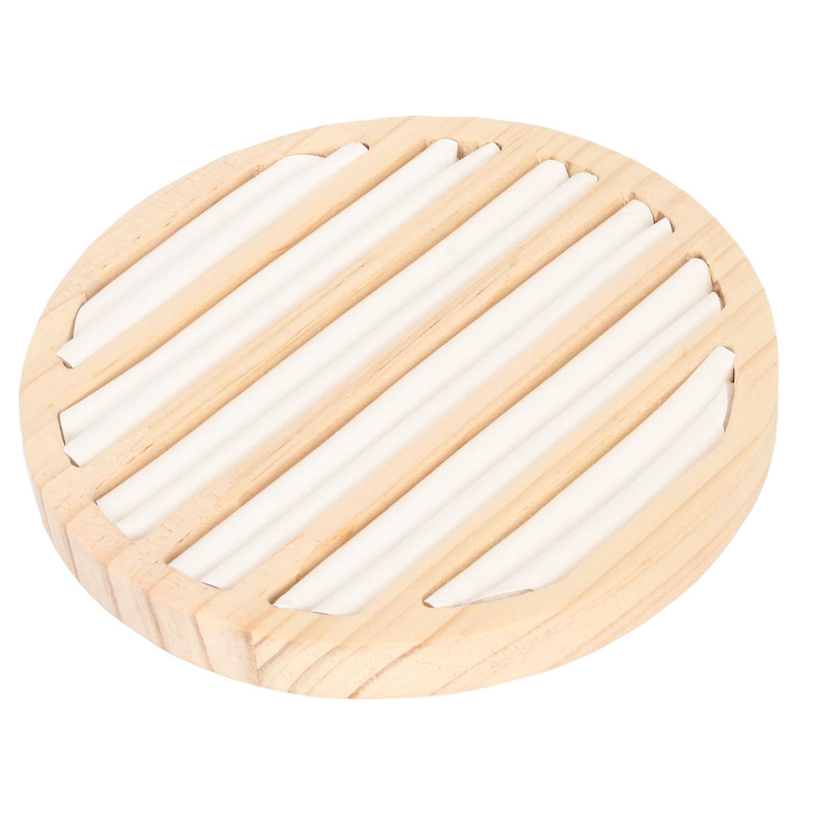 Ring Tray Round 6 Slots Solid Wood Scratch Proof Multi Purpose Ring Earring Jewelry Organizer