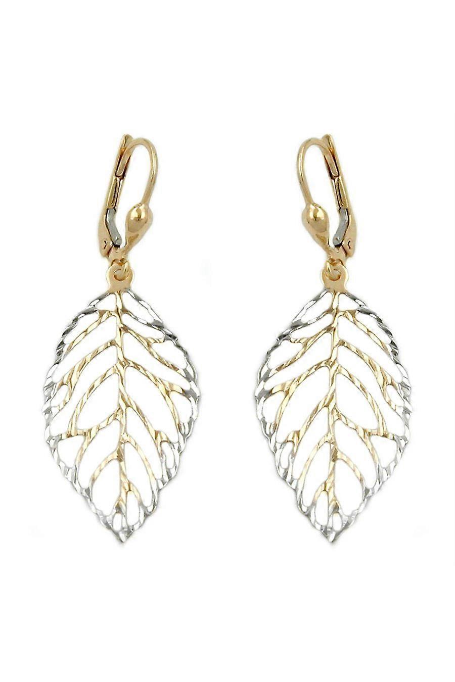 Leverback Earrings Leafs Bicolour 9k Gold - Gl431177