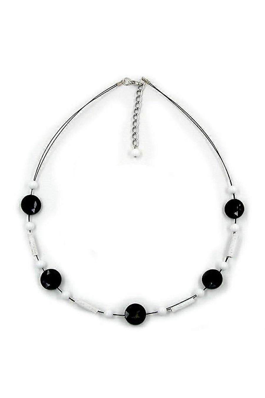 Necklace Black White Beads On Coated Flexible Wire - Gl01890