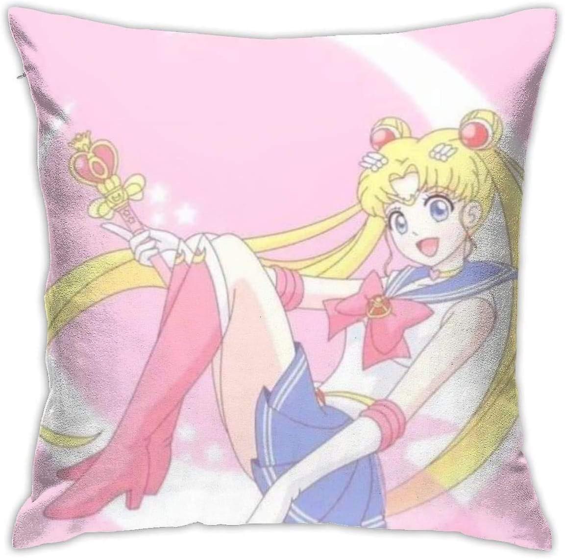 スロー枕カバーセーラームーン枕カバークッションケースソファベッドチェアホームデコレーション(18x18インチ)AA-3111