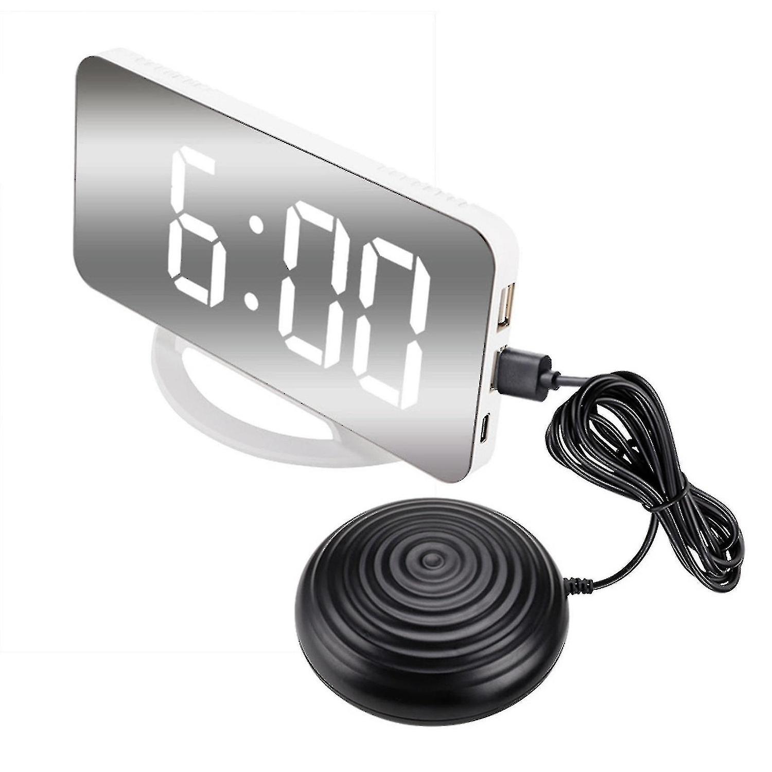 Loud Vibrating Alarm Clock For Heavy Sleepers Adults Deaf, Digital Mirrored Clock With Bed Shaker F