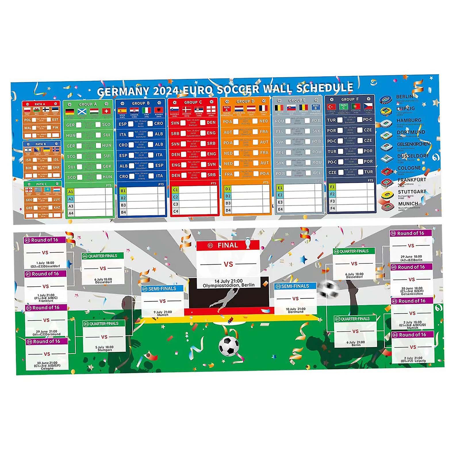جدول مباريات اليورو لكرة القدم 2024 ملصق جدول مباريات كرة القدم ملصق للمنزل 30 سم × 90 سم