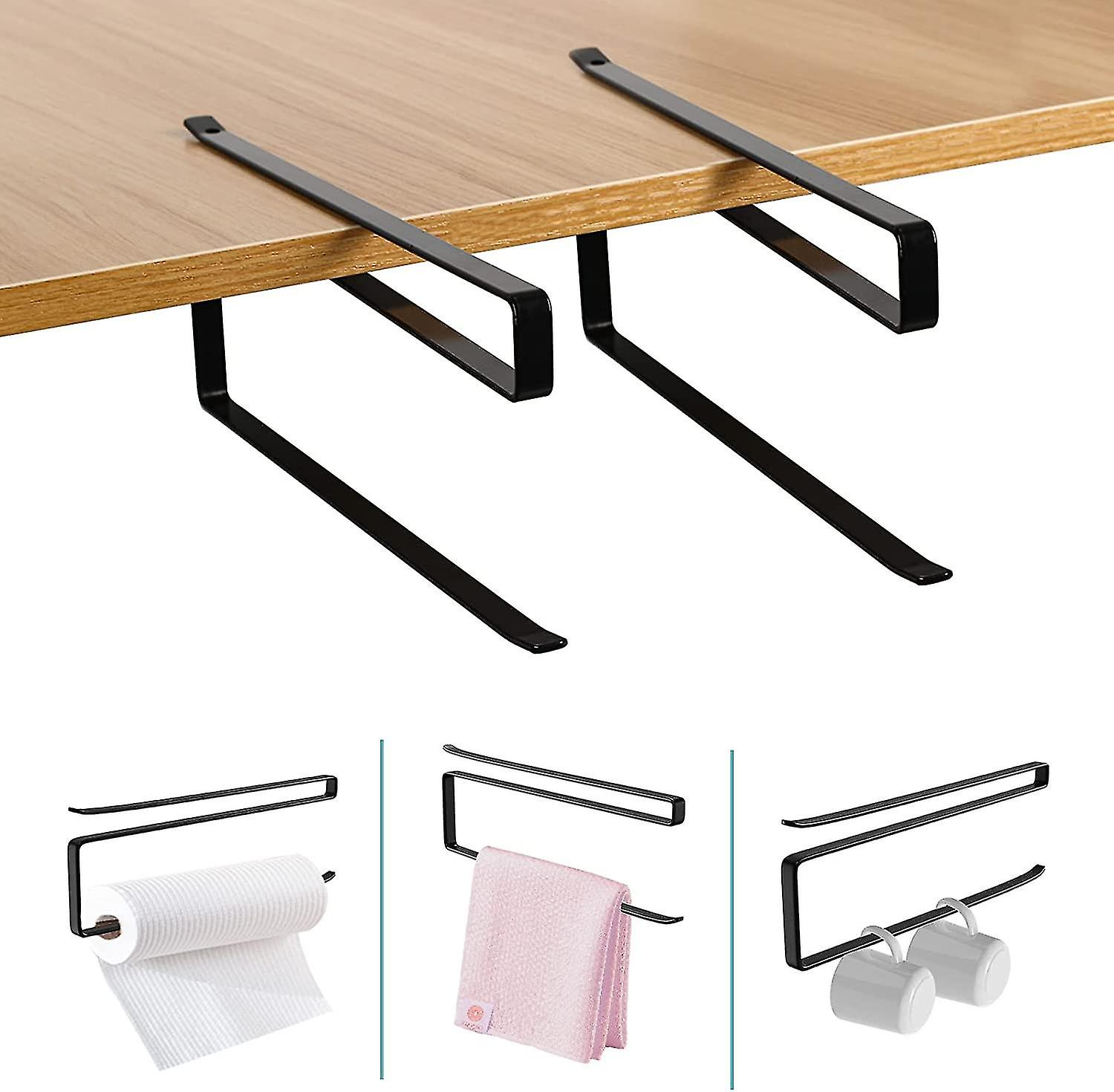 2pcs Kitchen Roll Holder Without Drilling, Space-saving Modern Paper Roll Holder Sliding Under Cabinet