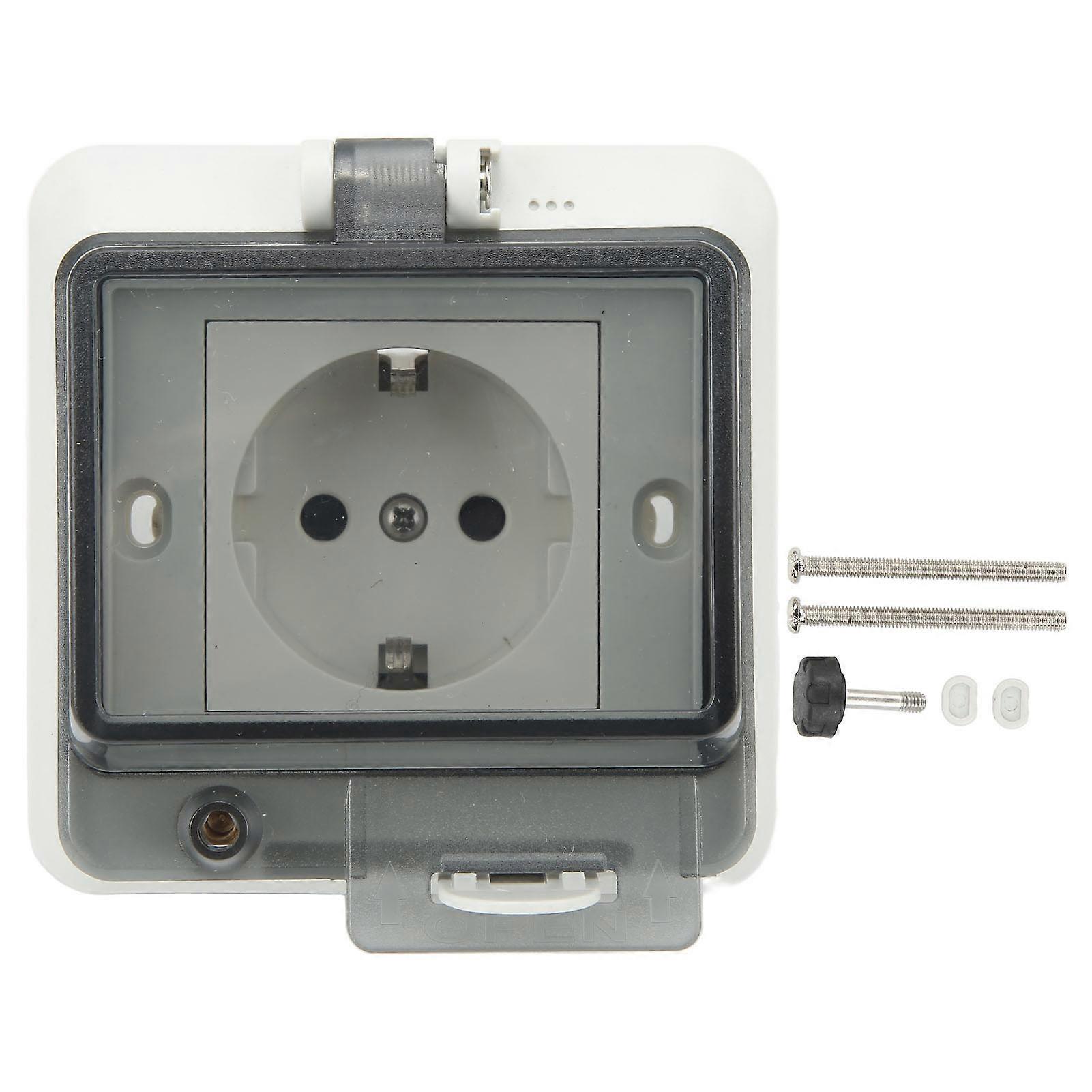 EU Standard IP66 Waterproof Wall Outlet Wall Mounted Concealed Plug Adapter Socket with PC Shell 250V 16A