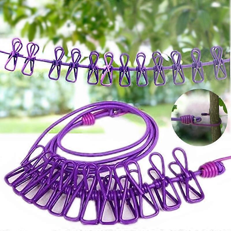 Violte Portable Clothesline with 12 Clothespins, Travel Clothesline Windproof Elastic Stretchable fo